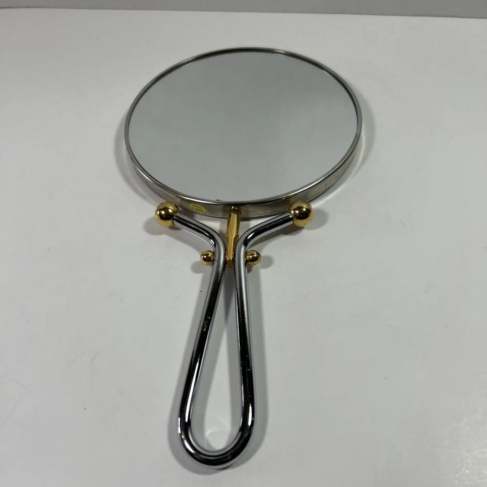 vintage personal mirror With Handle Silver‎ & Gold
